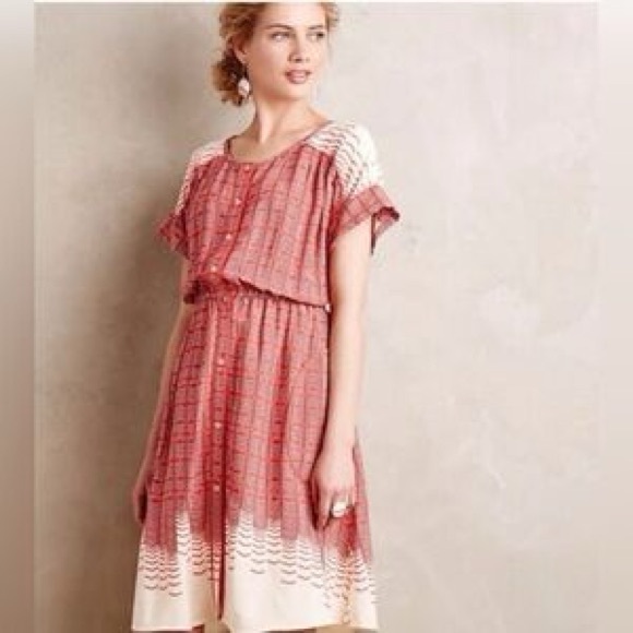 Maeve by Anthropologie Veronia Dress Red Cream Print Size M LNC - Picture 6 of 6